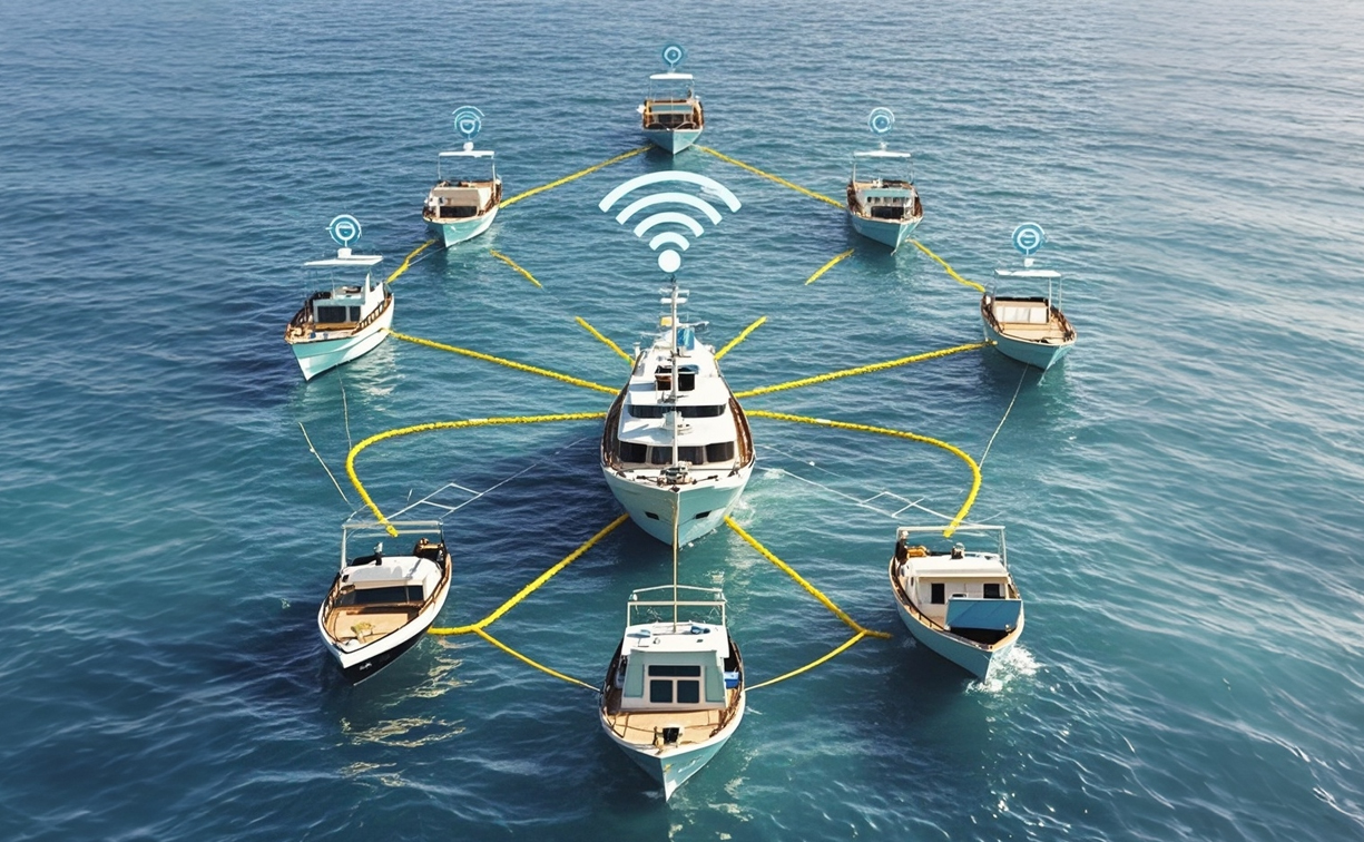Maritime transmission-marine long-distance wireless communication module, ship formation maritime communication system MESH self-organizing network